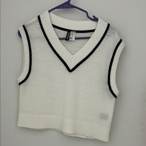 H&M White Knit Vest with Black Trim